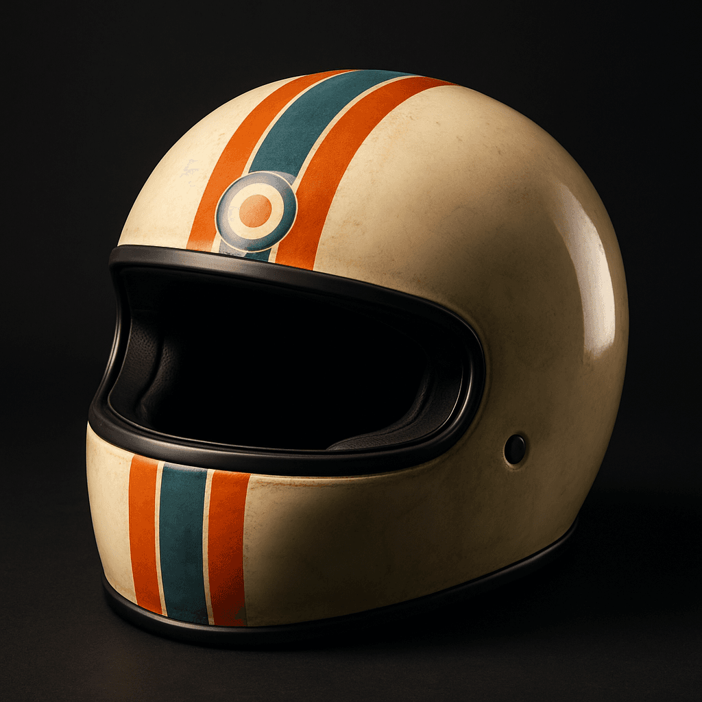 Retro cafe racer şeritli özel boyalı kask